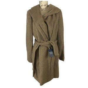 Cole Haan Women's Tie-Waist Wool & Alpaca Blend Wrap Coat Sz 12 Maple Sugar NWT